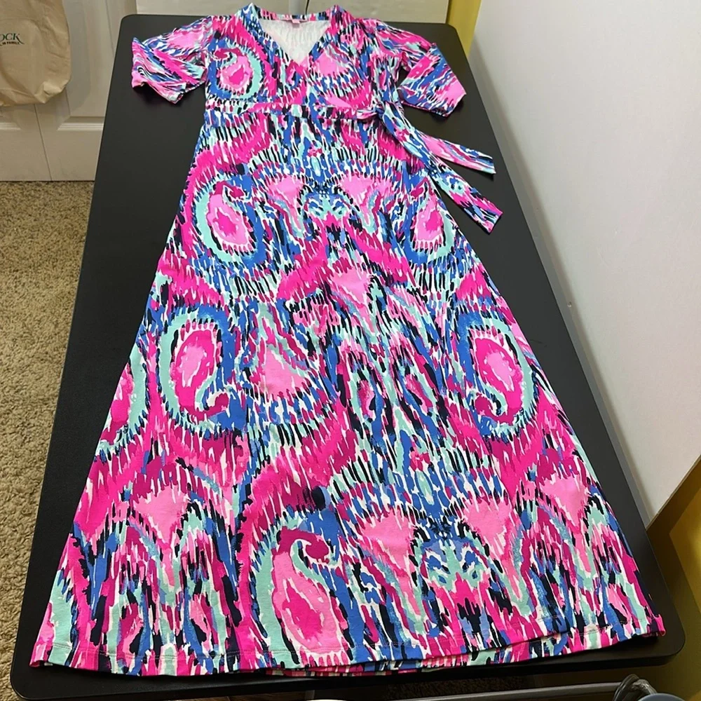 Lilly Pulitzer Marvista Wrap Maxi Dress S Free Spirit Stretch Resortwear Beachy - Picture 4 of 14